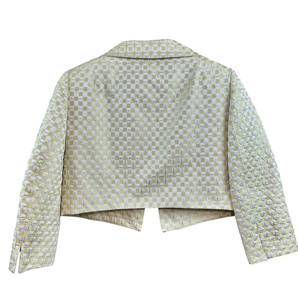 Frascara Cropped Metallic Checkered Evening Jacket Lime Green White Gold Size 6 - Picture 2 of 7
